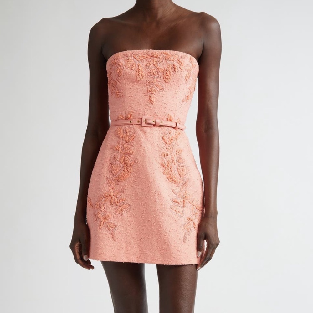 New CAROLINA HERRERA Runaway Embroidered Mini Dress In Pink Size 6 - Picture 9 of 16